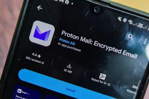 Proton Mail - Encrypted Email application on Smartphone screen. 写真素材