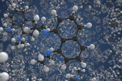 Proton-sponge molecule, scientific molecular model, 3d rendering Stock Illustration