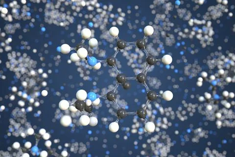 Proton-sponge molecule, scientific molecular model, 3d rendering Stock Illustration