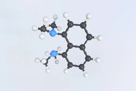Proton-sponge molecule, scientific molecular model, looping 3d animation Illustrazione stock