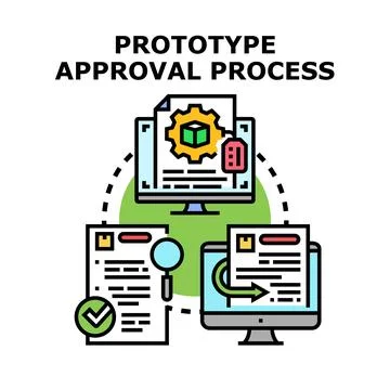 Prototype approval and feedback process concept managing product design Stock Illustration