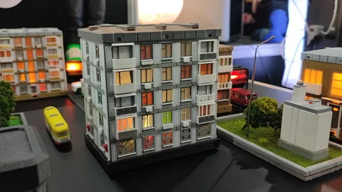 Prototype building printed 3D printer melted plastic 3Dprinted building Stock Footage 317853916