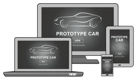 Prototype car concept on different devices Stock Illustration