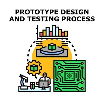 Prototype design and testing process development illustration Illustrazione stock