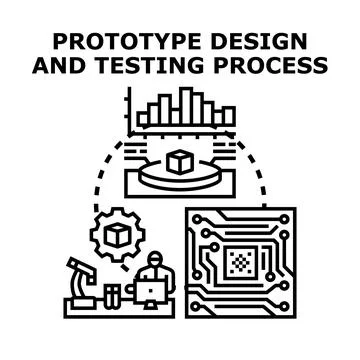 Prototype design and testing process development illustration Stock Illustration