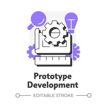 Prototype development flat outline concept icon Stock Illustration