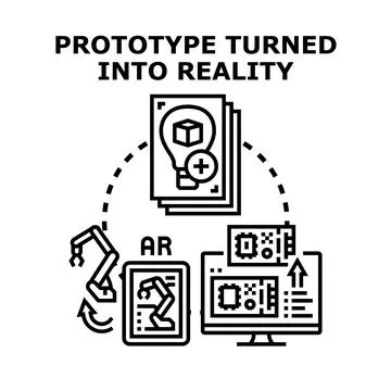 Prototype development turning into augmented reality manufacturing Stock Illustration