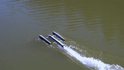 Prototype of an electric model of a ship reaching speeds 100 km per hour Stock Footage 188526616