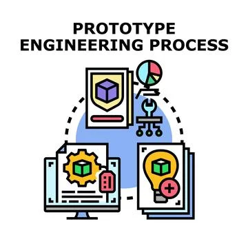 Prototype engineering process developing new product design Stock Illustration