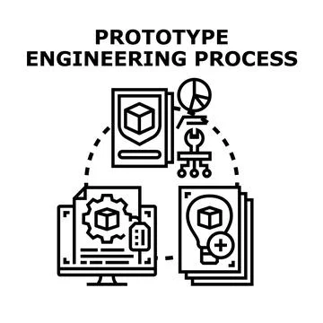 Prototype engineering process developing new product design Stock Illustration