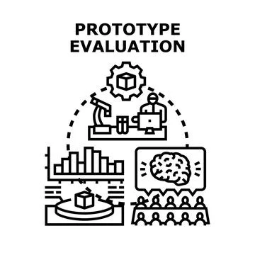 Prototype evaluation process with analysis and teamwork development Stock Illustration