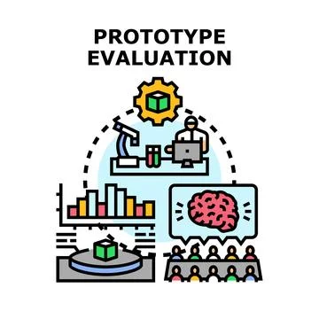Prototype evaluation process with analysis and teamwork development Stockillustratie