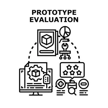 Prototype evaluation process identifying development quality and feedback Stock Illustration