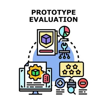 Prototype evaluation process identifying development quality and feedback Stock Illustration