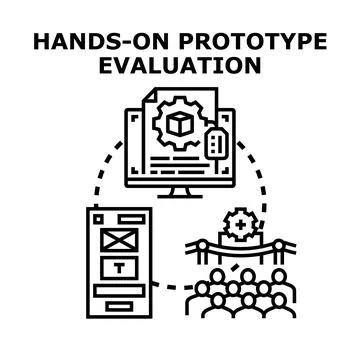 Prototype evaluation process for product development and user experience Illustrazione stock
