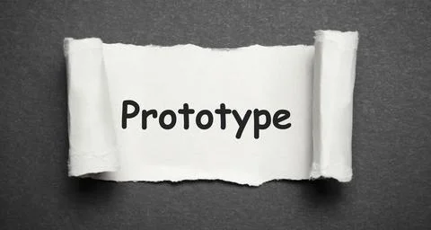 Prototype. grey torn paper banner with text label. Stock Photos