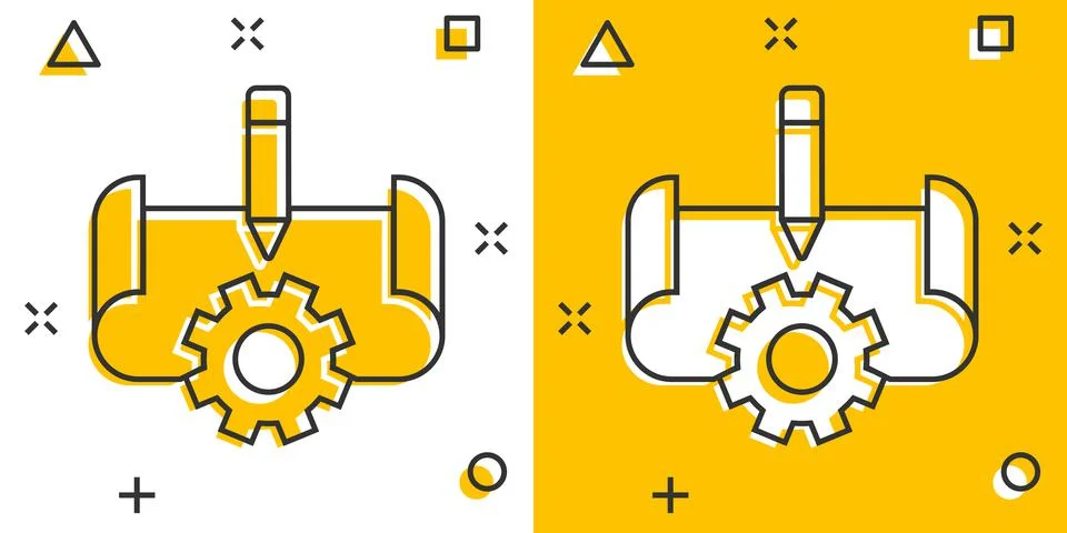 Prototype icon in comic style. Startup cartoon vector illustration on white i Illustrazione stock