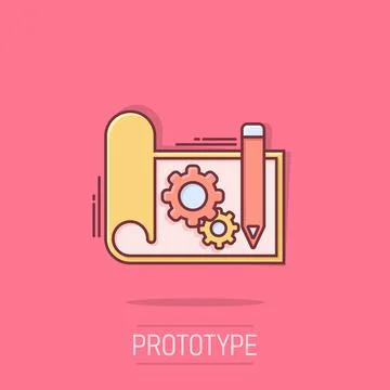 Prototype icon in comic style. Startup cartoon vector illustration on isola.. Stock Illustration