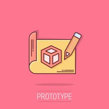 Prototype icon in comic style. Startup cartoon vector illustration on isola.. Stock Illustration