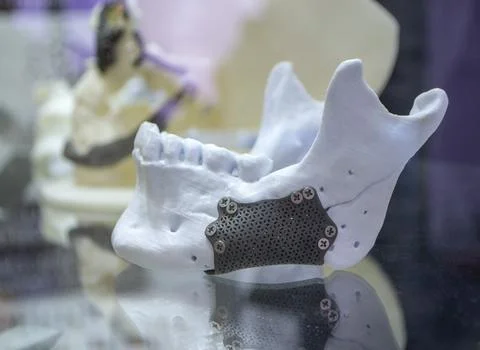 Prototype lower human jaw medical titanium implant biocompatible titanium Stock Photos