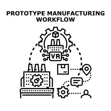 Prototype manufacturing workflow development process illustration Stockillustratie