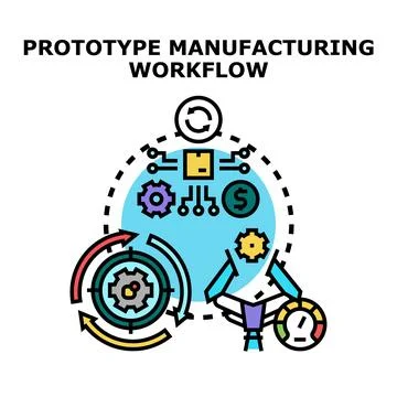 Prototype manufacturing workflow development process cycle Stock Illustration