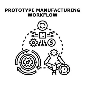 Prototype manufacturing workflow development process cycle Stock Illustration
