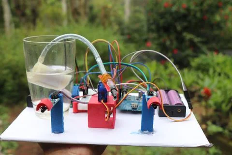 Prototype of mini electronic project comprising of submersible pump Stock Photos