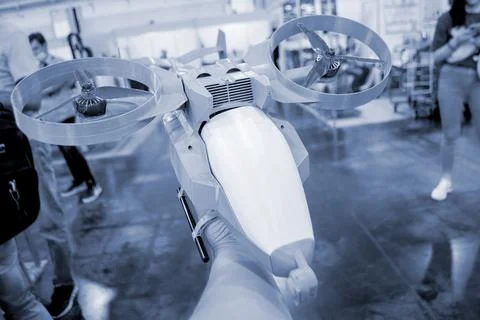 Prototype model helicopter printed on 3d printer close-up. Foto stock