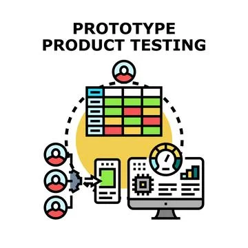 Prototype product testing evaluating user experience and performance Stockillustratie