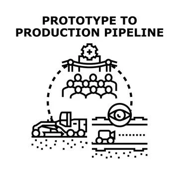 Prototype to production pipeline development process icon Stock Illustration
