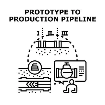 Prototype to production pipeline development process icon Stock Illustration