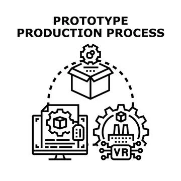Prototype production process concept development manufacturing Stock Illustration