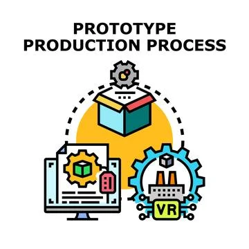 Prototype production process concept development manufacturing Stock Illustration