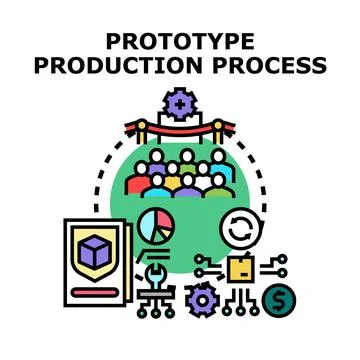 Prototype production process developing new product manufacturing Stock Illustration