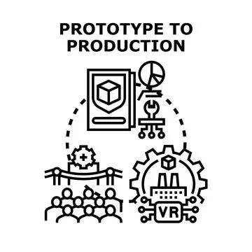 Prototype to production process development and manufacturing concept Illustration