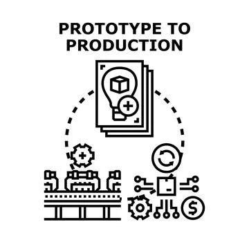 Prototype to production process vector illustration concept Stock Illustration