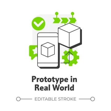 Prototype in real world flat outline concept icon Stock Illustration