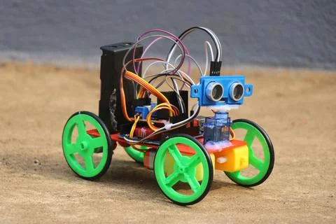 Prototype of a robotic car built as a STEM project that uses 3d printing Stock Photos