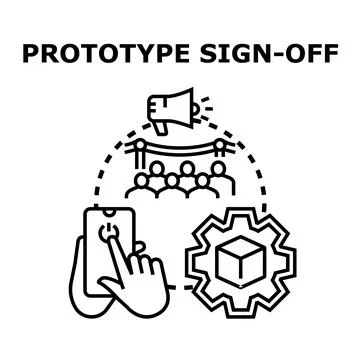 Prototype sign off process presenting new product development Stock Illustration