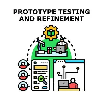 Prototype testing and refinement concept developing new products Illustrazione stock