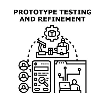Prototype testing and refinement concept developing new products Illustrazione stock