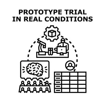 Prototype trial conducting research testing and development process Illustrazione stock