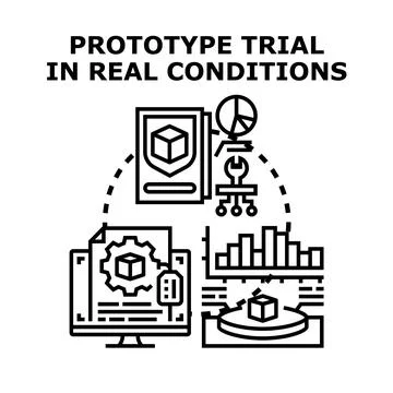 Prototype trial process validating product development concept Stock Illustration