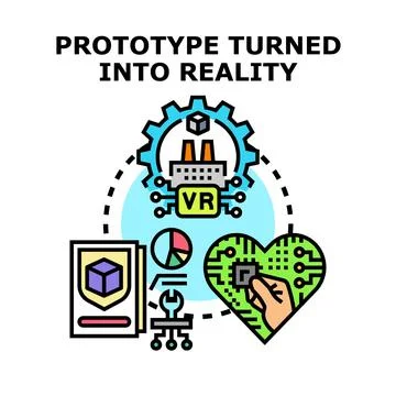 Prototype turning into reality icon illustrating development process Stock Illustration