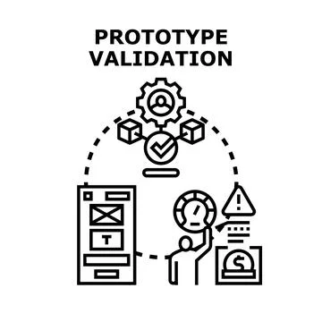 Prototype validation process for product development testing Illustrazione stock