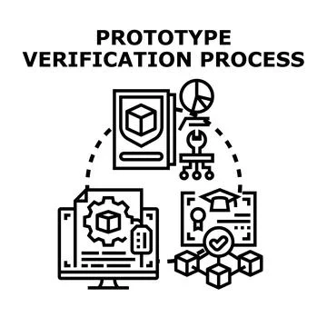 Prototype verification process, testing, development, and certification Illustrazione stock
