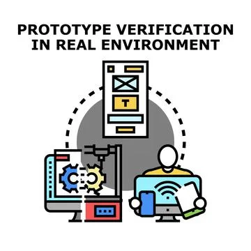 Prototype verification in real environment development concept Illustrazione stock
