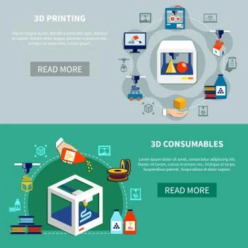 Prototyping Horizontal Banners With 3d Printing Process Stock Illustration