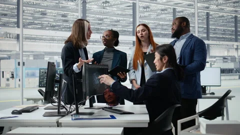 Prototyping semiconductor, AI and engineering team in office Stock Footage 335879615